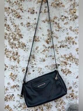 Di Gregorio Black Grained Leather Crossbody Bag - Made in Italy
